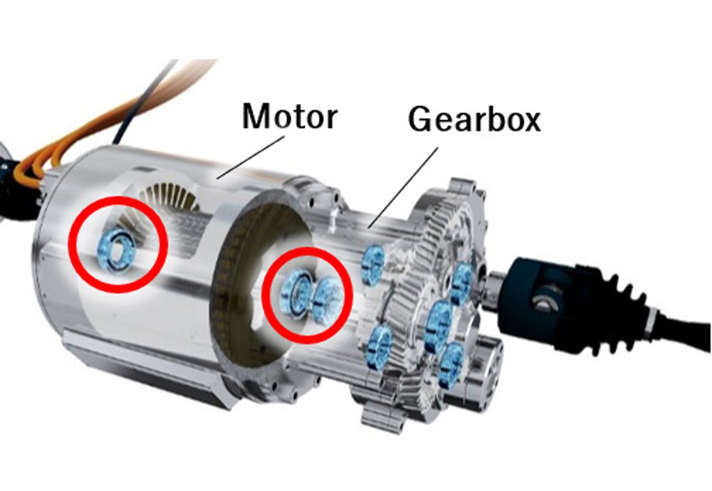 Ví dụ về các vị trí ứng dụng trong hệ thống e-Axle trục song song (khoanh đỏ)